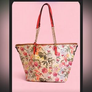 Aldo Floral Tote Bag with Red Accents